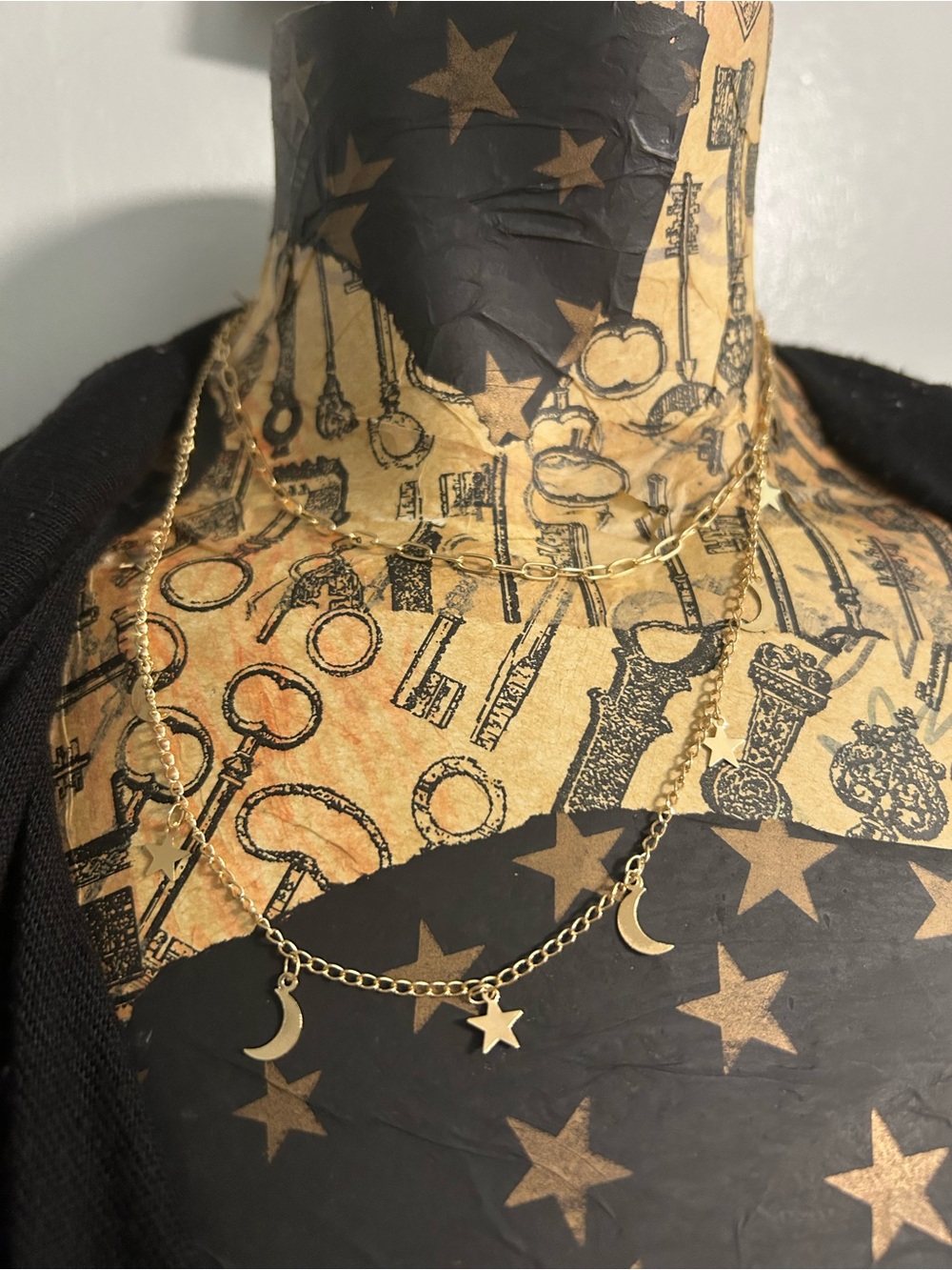 ZAD Gold Moon and Star Layered Necklace